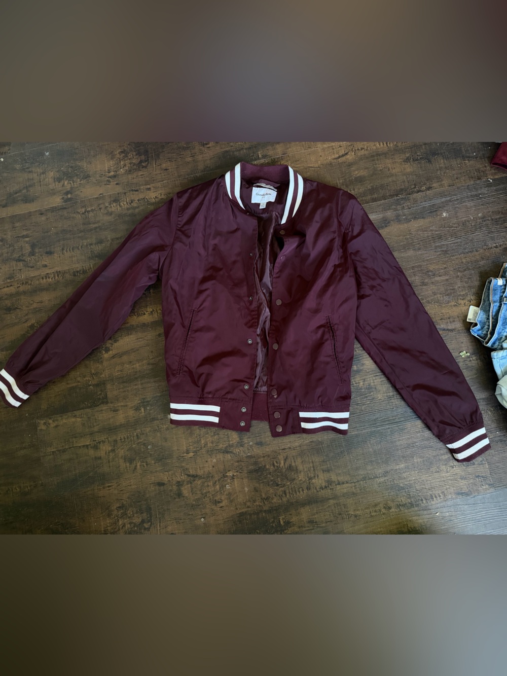 Goodfellow & Co Maroon Varsity Jacket with White Stripe Trim